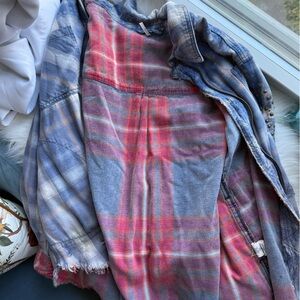 Free People Plaid Jacket in Blue and Pink